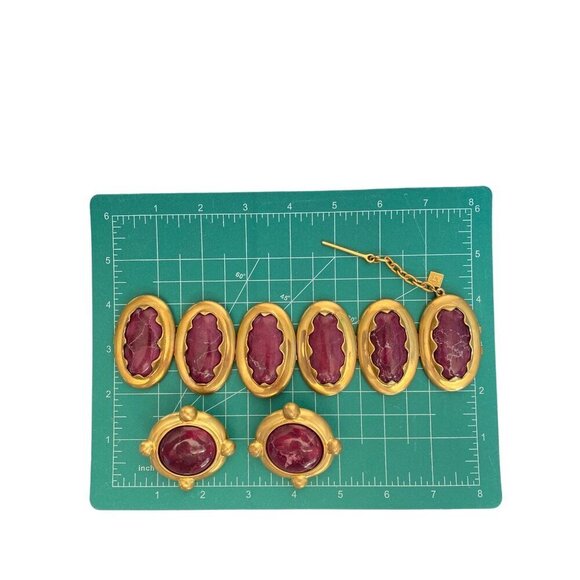 Anne‎ Klein Couture rare vintage 80s magenta marble cabochon earrings & bracelet - Picture 8 of 10
